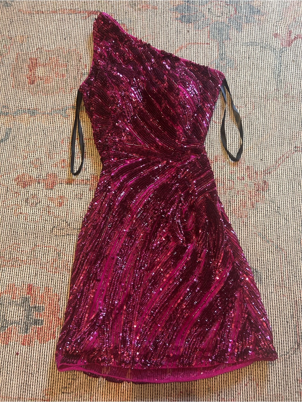 One-Shoulder Magenta Sequin Party Dress